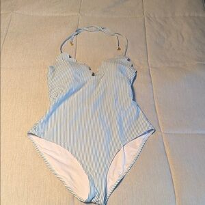 Striped Scallop One-Piece Swimsuit - Blue & White
